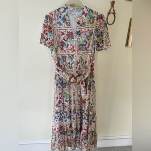 Elie Tahari Floral Print Belted Dress